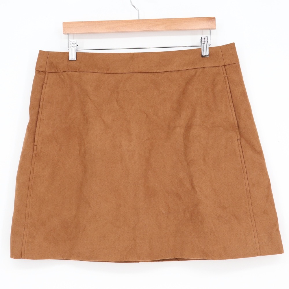 J.Crew Skirt Womens 16 Faux Suede A-Line Brown Mini Pockets Good